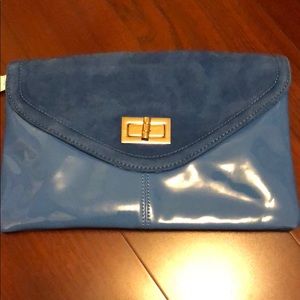 Blue suede/mix hand purse